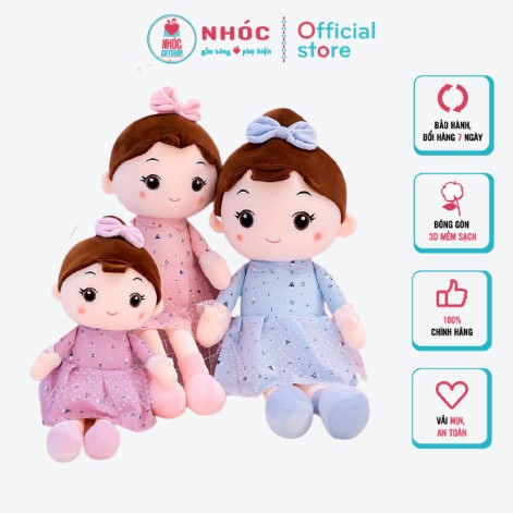 Gấu Bông Búp Bê Mặc Đầm Búi Tóc Cột Nơ Lông Mịn Bông Mềm, Hàng Cao Cấp, Đồ Chơi Cho Bé An Toàn Dễ Thương Size Lớn - NHÓC