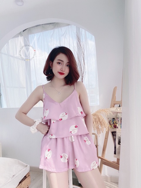 Set 2 dây áo tầng quần đùi lụa satin cao cấp MAI NGÔ