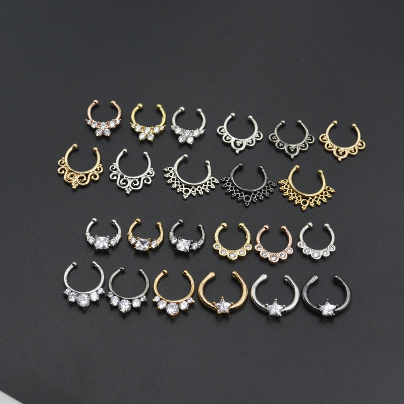 Khuyên Mũi Septum Kẹp Đính Đá Nhân Tạo Nhiều Kiểu Dáng Không Cần Xỏ Lỗ
