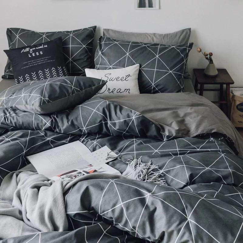 Bộ Chăn Ga Gối Cotton Poly Nhập Khẩu- Kẻ Ô Vuông