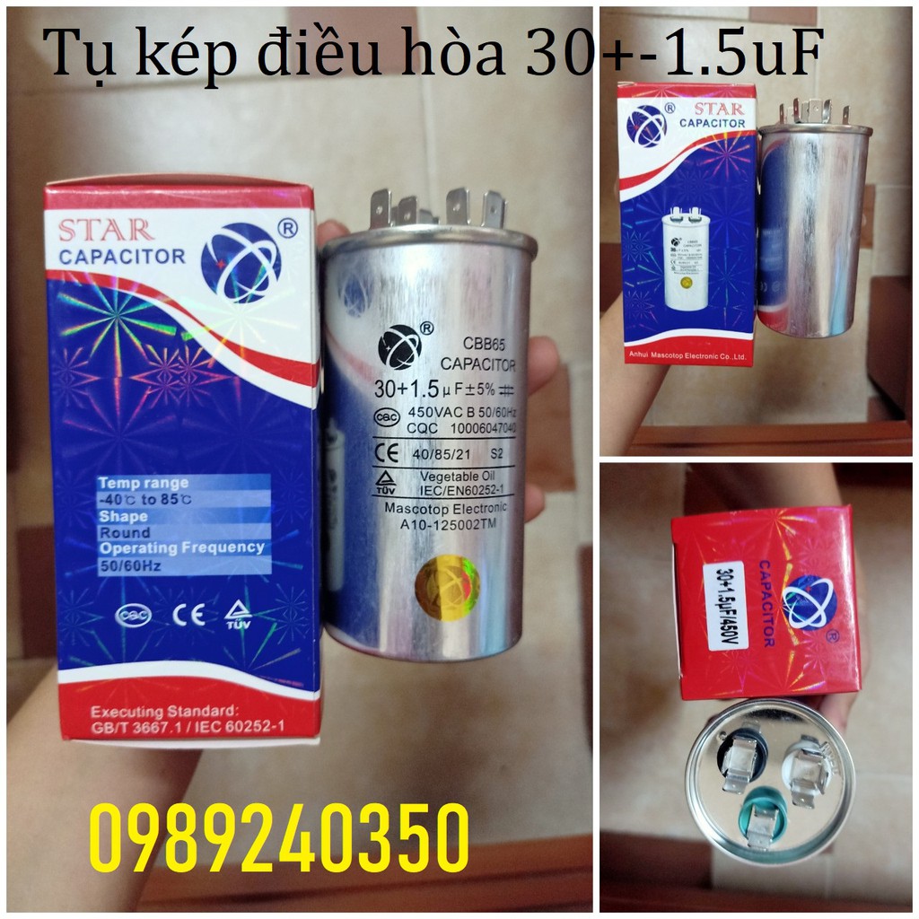 Tụ khởi động lốc điều hoà LG 30+1,5uf 3 chân (loại tốt)