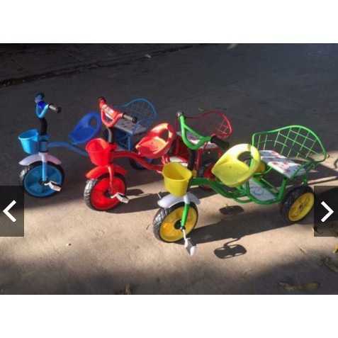 Xe đạp xích lô kéo đôi cho bé 2 ghế có đệm lót
