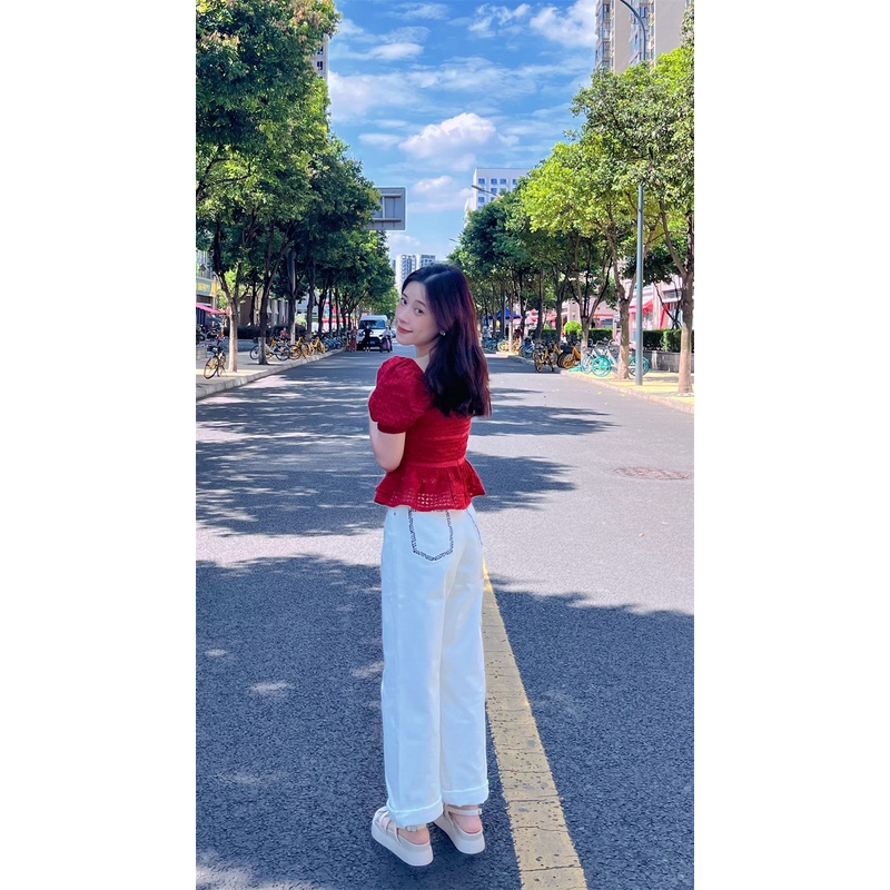Xiaozhainv Áo Croptop Tay Ngắn Cổ Vuông Dáng Ôm Thêu Họa Tiết Thời Trang Quyến Rũ Cho Nữ