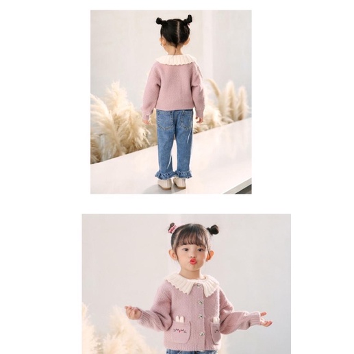 Áo khoác len cardigan bé gái, chất len đanh mượt, không xù