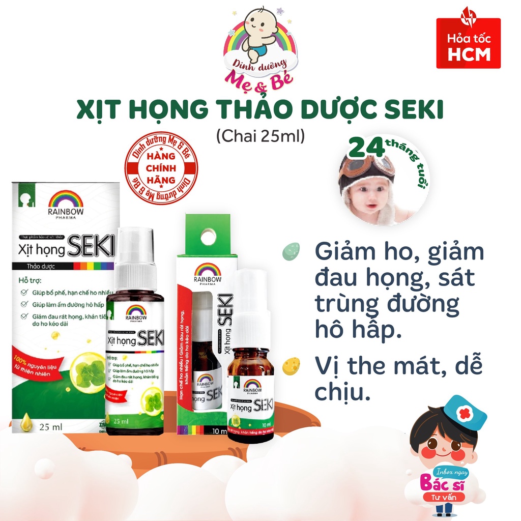 Xịt họng thảo dược Seki (Chai 25ml/10ml) - giảm ho, đau họng, thơm miệng, bảo vệ đường hô hấp, an toàn cho mẹ