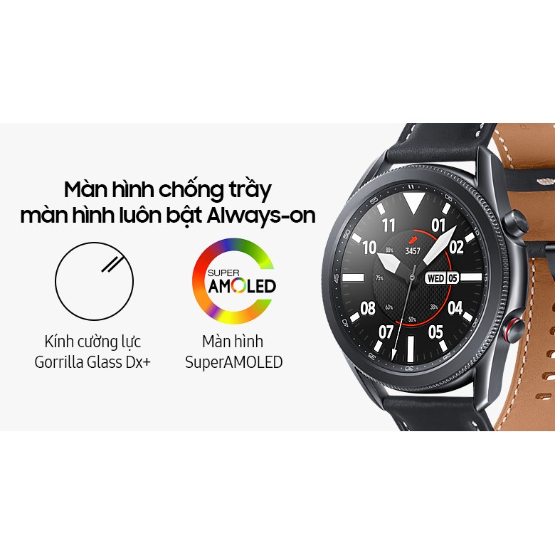 Đồng hồ thông minh Samsung Galaxy Watch 3 45mm viền thép đen dây da