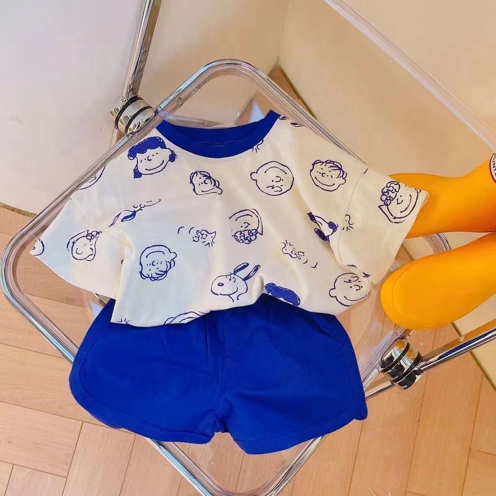 Set Áo Thun Ngắn Tay In Hoạt Hình Và Quần Short Thời Trang Hè Cá Tính Cho Bé Trai