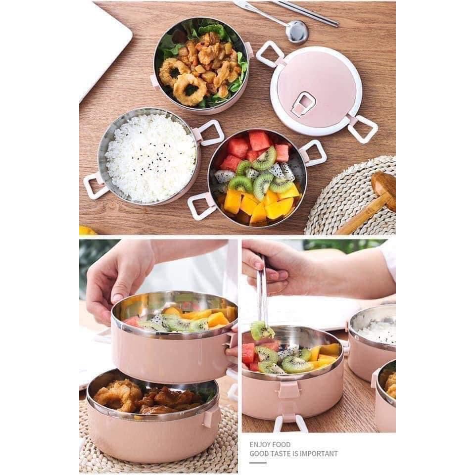Hộp Đựng Cơm Cặp Lồng Cơm Giữ Nhiệt Lúa Mạch Ruột Inox 4 Tầng