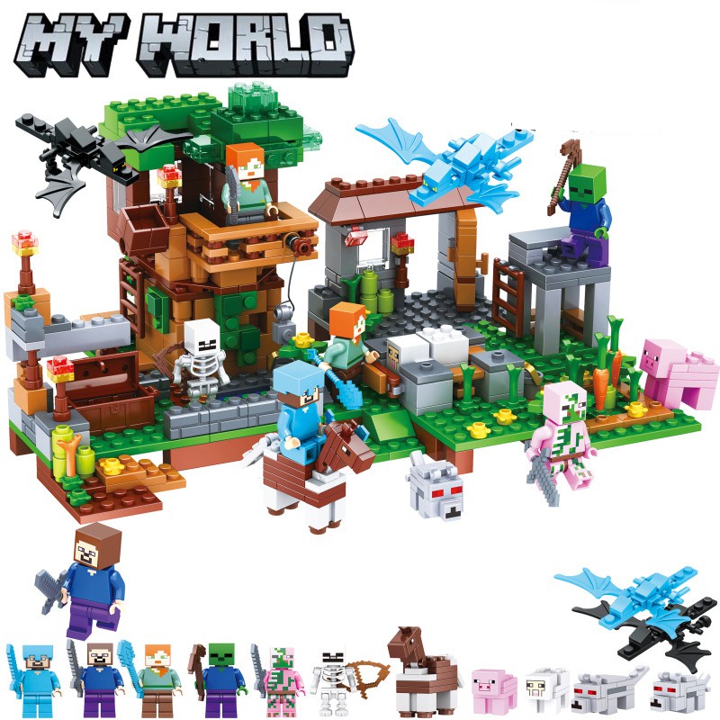 Đồ chơi lắp ráp My World [Lego Minecraft] - Xếp hình thế giới đồ chơi xây dựng Ngôi nhà trên cây và chuống nuôi ngựa