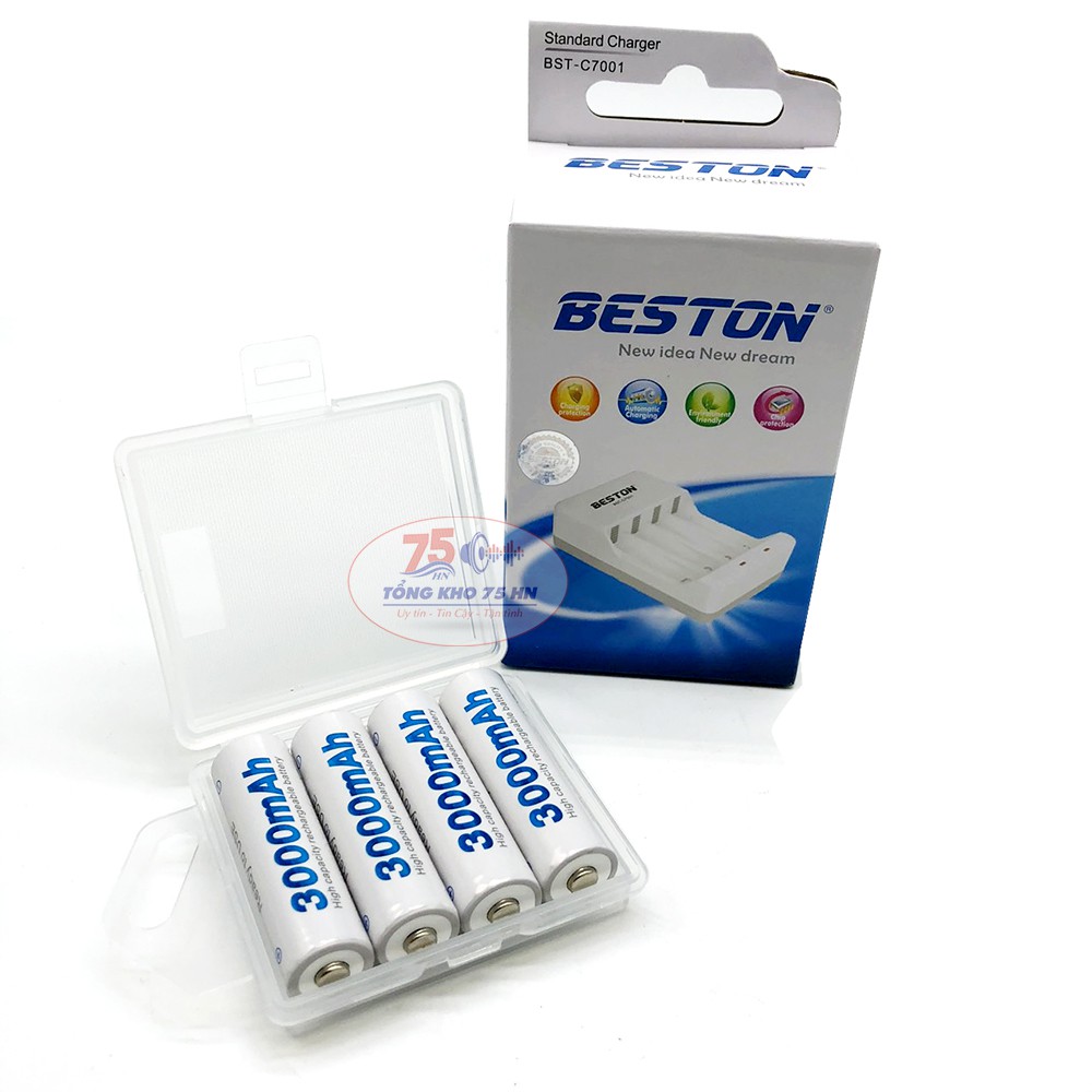 Combo 04 Pin và sạc AA BESTON 3000mAh - Pin sạc BESTON Pin mic không dây, camera, pin điều khiển