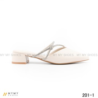 Guốc da lì my my shoes dây đá thắt lệch gót vuông 3p 201-1