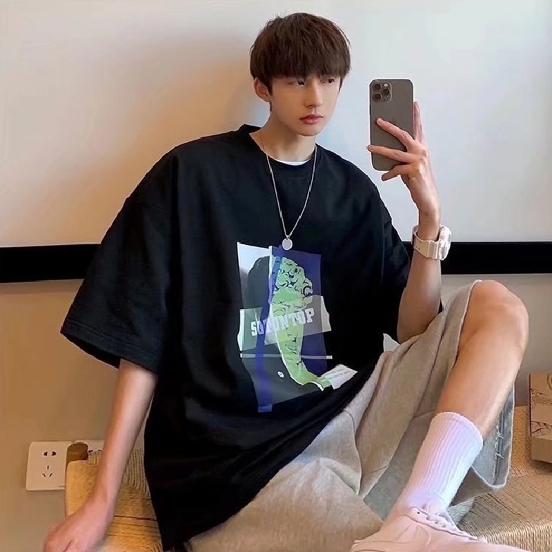 Áo Thun Dáng Rộng In Chữ Phong Cách Nhật Bản Thời Trang Mùa Hè Cho Nam Cỡ M-8XL