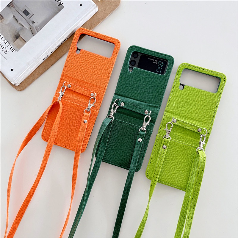 Ốp Điện Thoại Da PU Chống Sốc Dạng Ví Có Ngăn Đựng Thẻ Kèm Dây Đeo Chéo Cho Samsung Galaxy Z Flip 3 5G Flip3 Zlip3 Samsung Z Flip3 Z3