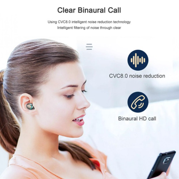 Tai nghe nhét tai Bluetooth V5.0 không dây, F9-5C với âm thanh HIFI căng BASS, điều khiển cảm ứng dễ dùng, Pin 1200mah