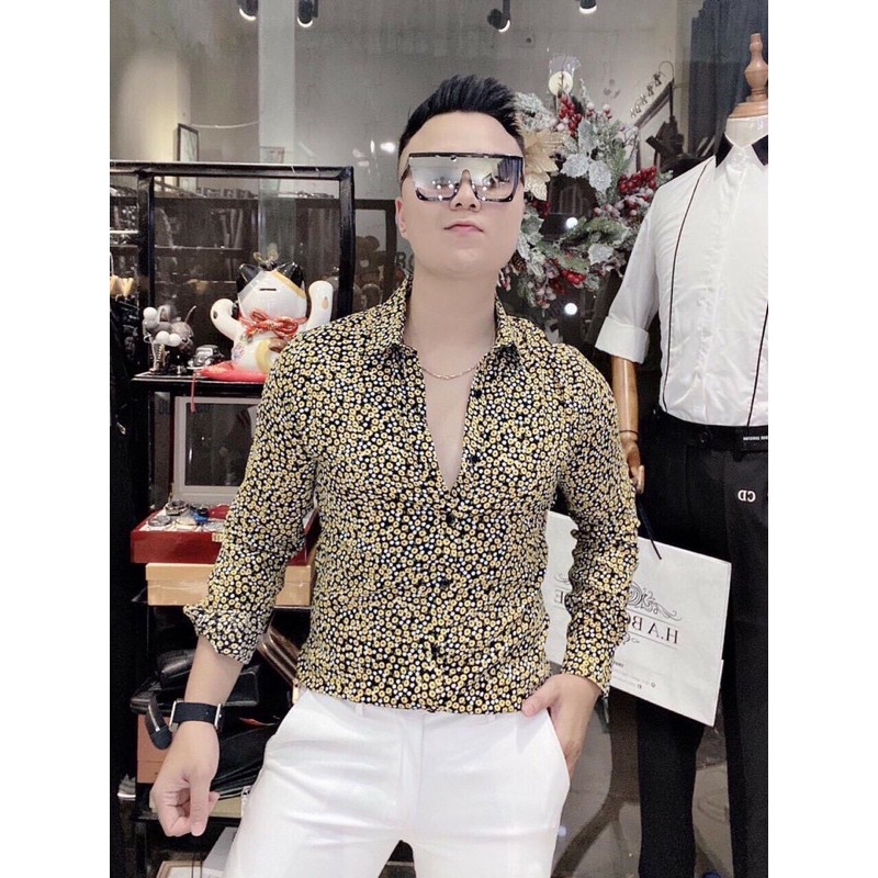 áo sơ mi nam tay dài hoạ tiết hoa nhí vải lụa 3d in ép, form ôm, đi chơi, đi làm, sơ mi mới 2020 | BigBuy360 - bigbuy360.vn