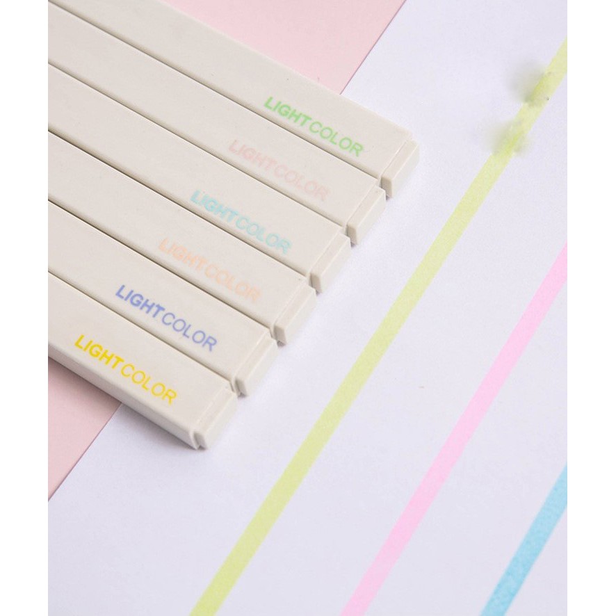 (Tặng kèm STICKER) Bộ 6 bút highlight màu PASTEL