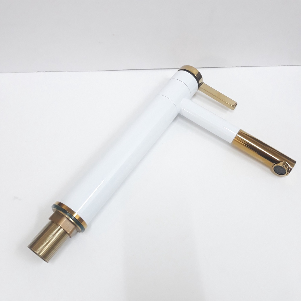 (Kèm 1 cặp dây cấp nước) Vòi bồn rửa mặt nóng lạnh, Vòi Lavabo sơn tính điện Trắng Vàng thiết kế sang trọng, hiện đại