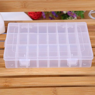 24 Compartments Plastic Jewelry Pills Box Organizer Storage Container White