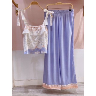 BỘ LỤA 2 DÂY QUẦN DÀI TÍM XINH
