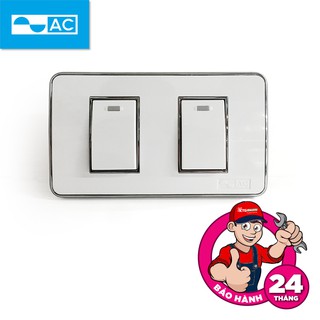 Mặt công tắc đôi Rival AC AR2S viền bạc (đã bao gồm hạt công tắc)