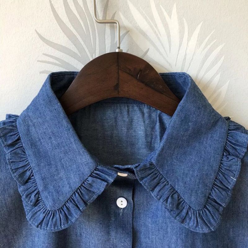 Cổ Áo Rời Chất Liệu Denim Họa Tiết Kẻ Sọc Dễ Thương Cho Búp Bê