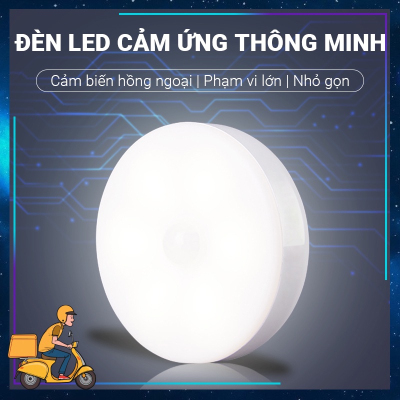 Đèn LED tròn cảm ứng chuyển động sạc pin cao cấp gắn tủ quần áo/hành lang/cầu thang/phòng ngủ