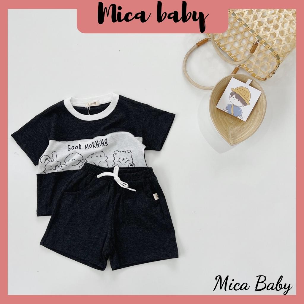 Bộ quần áo cộc tay cho bé chất cotton phối thân in hình gấu Mica baby QA17