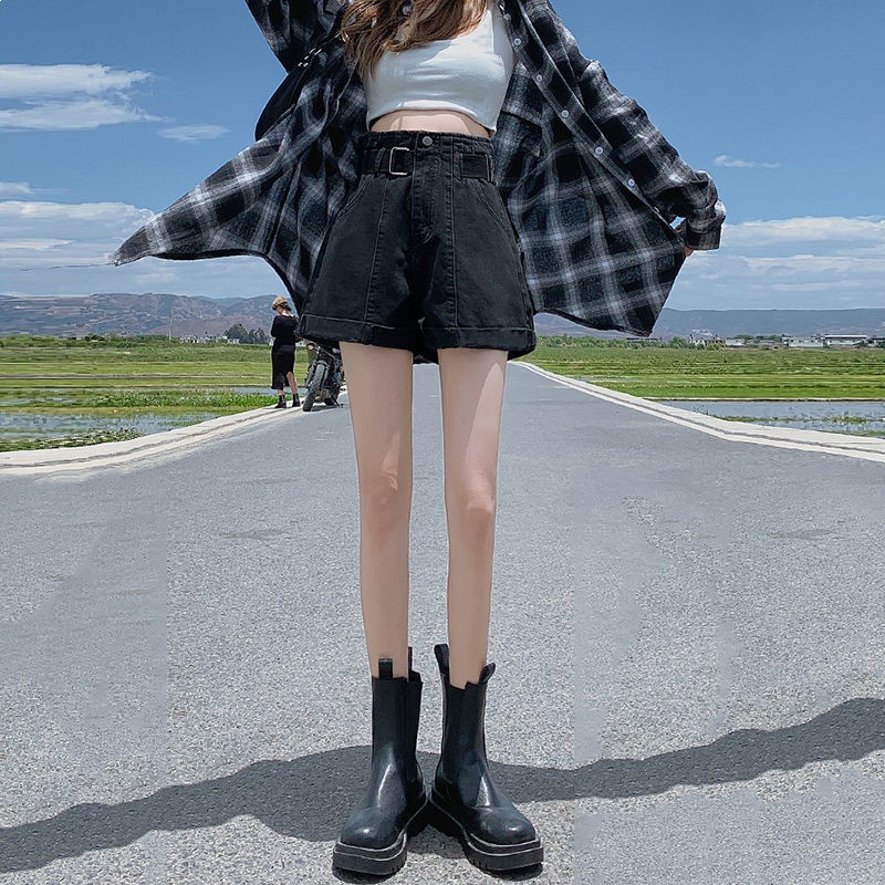 Quần Short Denim Siêu Mỏng Lưng Cao Mùa Hè Ống Rộng Chữ A Đường Ống Rộng Cho Nữ Hàng Mới 2022