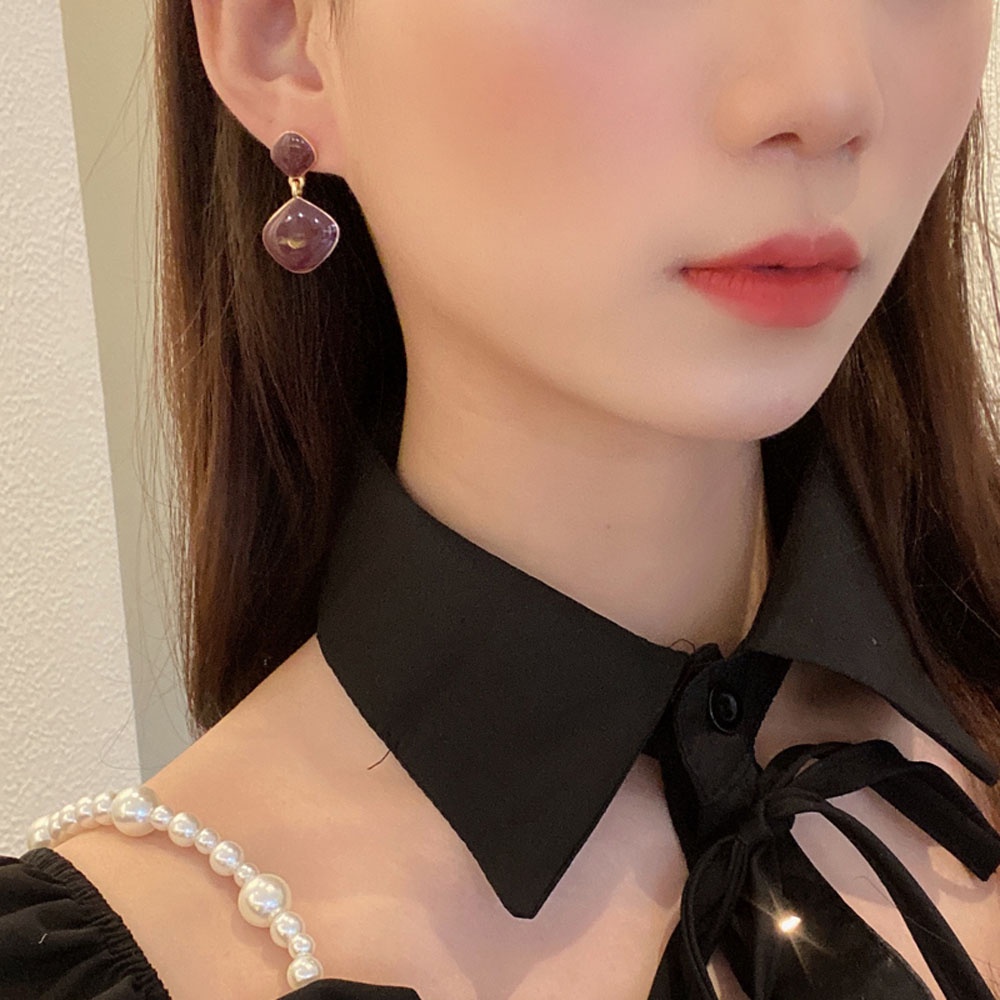 Khuyên Tai Dạng Kẹp Hình Vuông Nhiều Màu Thời Trang Hàn Quốc Thanh Lịch Cho Nữ