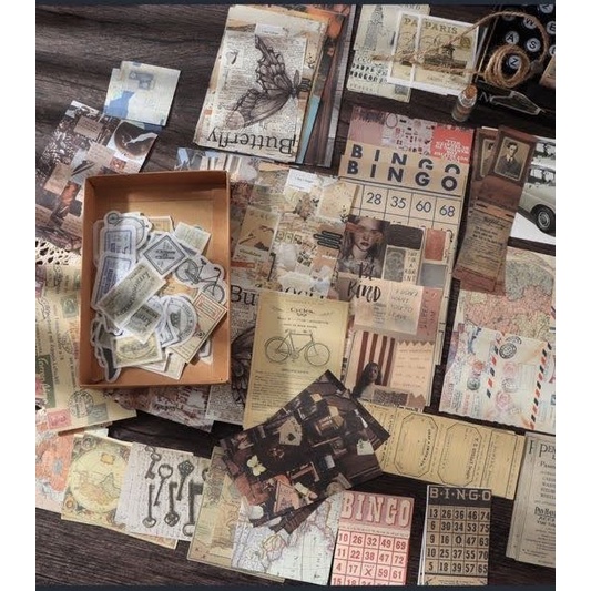 Combo 200 món vintage tổng hợp trang trí sổ journal, bullet journal, junk journal, scrapbook