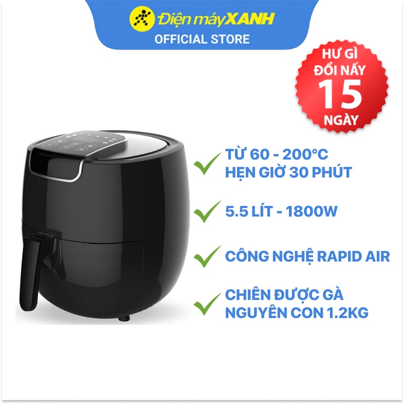 [Mã ELHADEV giảm 4% đơn 300K] Nồi chiên không dầu Mishio MK-165 5.5 lít công suất 1800W - Hàng chính hãng BH 24 tháng