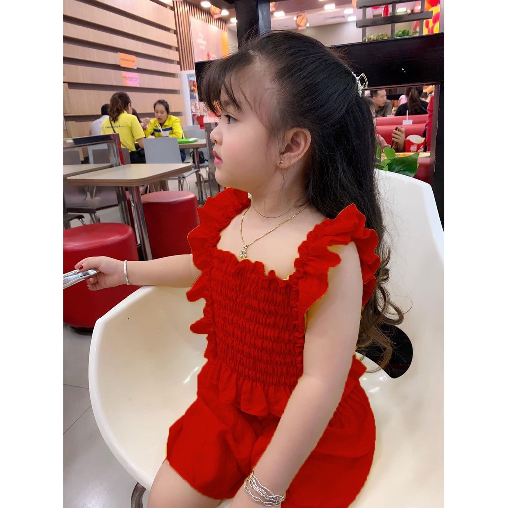 Set bộ tiểu thư 2 dây nhúng bèo, chất liệu lụa nhập cho bé gái từ 13kg - 40kg