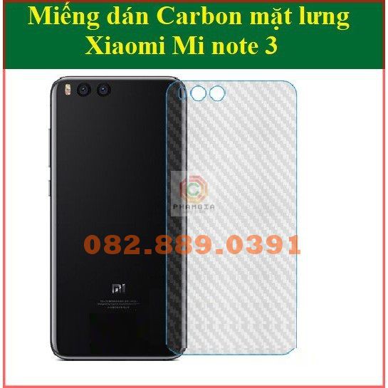 Miếng dán mặt lưng skin carbon Xiaomi Mi Note 3