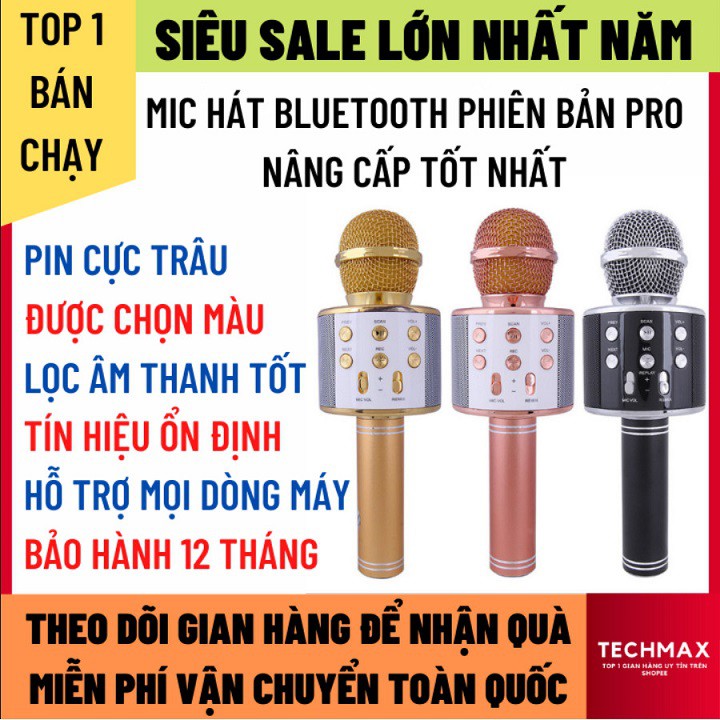 Micro Không Dây Bluetooth Bản Pro Nâng Cấp Âm Thanh Cực Hay Bảo Hành 12 Tháng