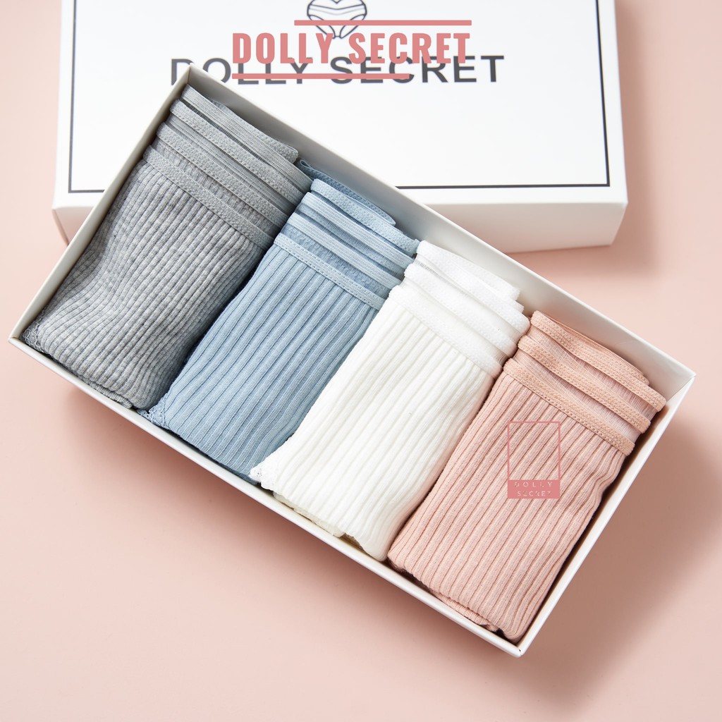 Quần lót cotton len tăm sợi tre cạp ren sọc kháng khuẩn thun lạnh dễ thương cho nữ LILY DOLLY SECRET QL029