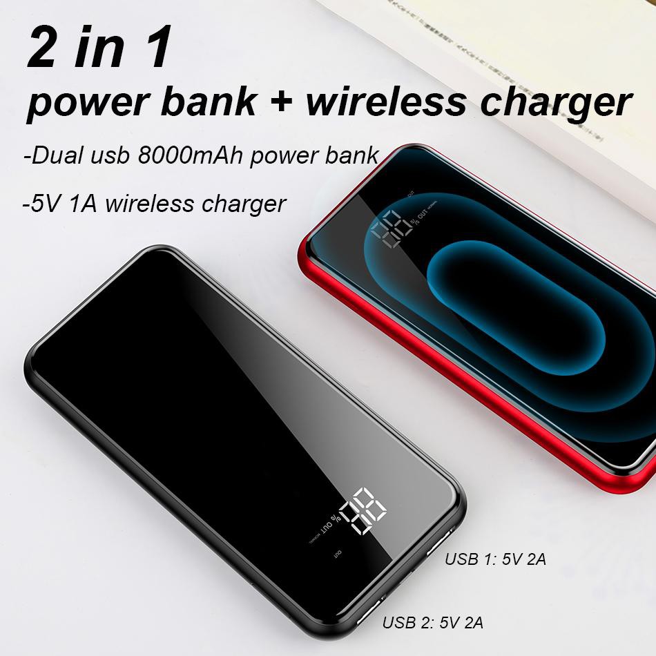 [Mã 154ELSALE2 giảm 7% đơn 300K] Pin Dự Phòng Basues 8000mah Kiêm Sạc Không Dây 2 Cổng USB, Thiết Kế Nhỏ Gọn, Sạc Được N