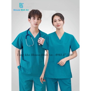 Đồng phục Y Tế, Spa màu cổ vịt dành cho bác sĩ, y tá, điều dưỡng, thẩm mỹ viện, Vải cotton lạnh cao cấp - Blouse Bình An