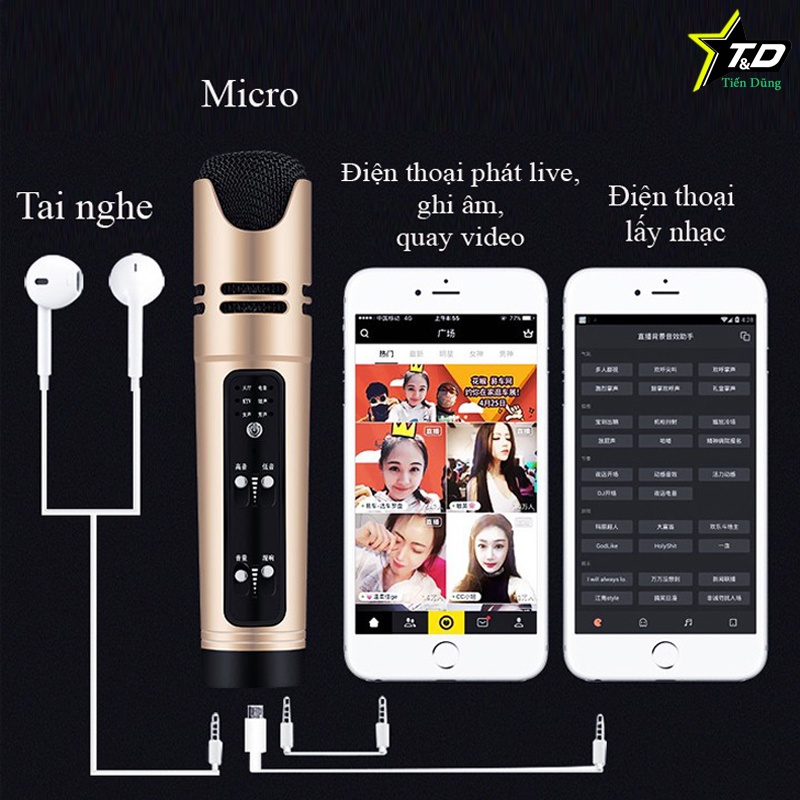 [Mã ELHACE giảm 4% đơn 300K] MIC THU ÂM C28 CÓ BLUETOOTH CHẾ ĐỐ AUTO -TUNE ĐẦY ĐỦ LIVE STREAM KÈM TAI NGHE