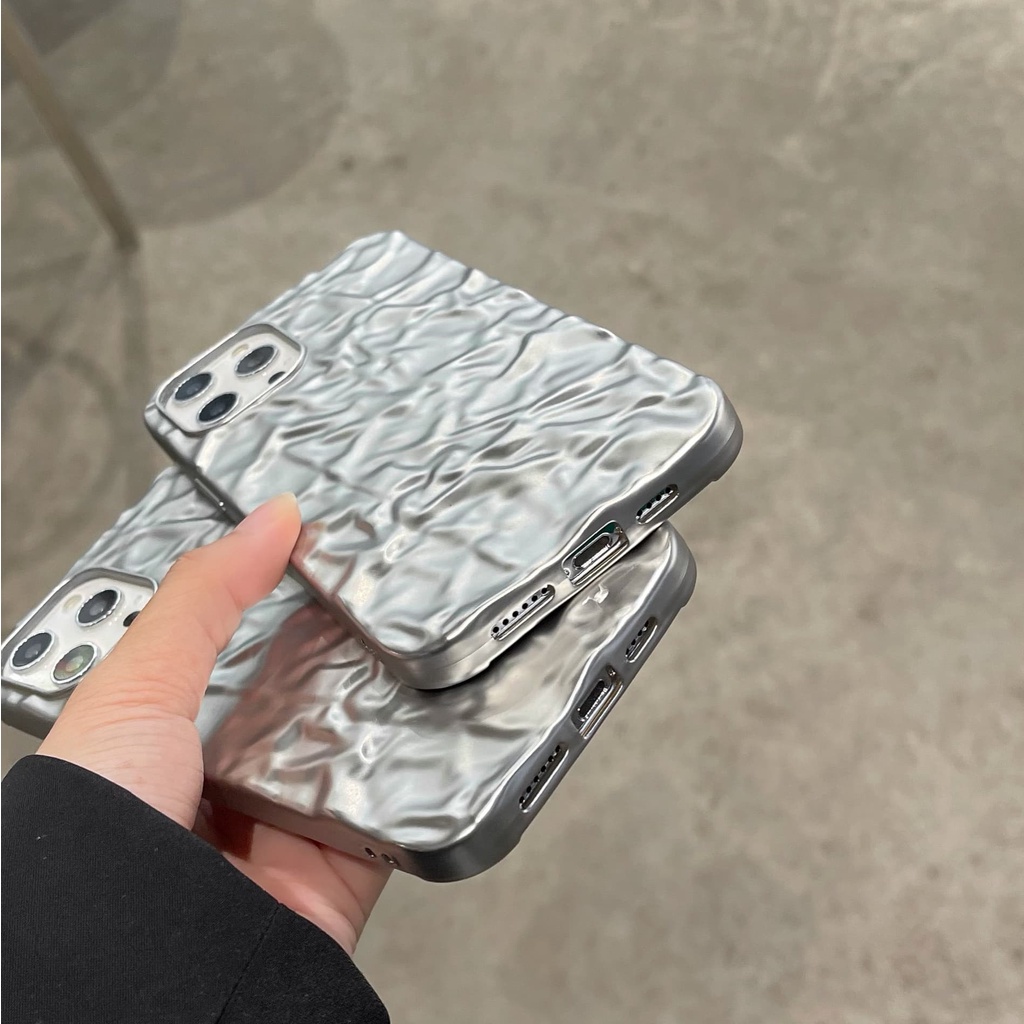Ốp Điện Thoại Lá Thiếc Chống Sốc Màu Bạc Thời Trang Cho iPhone 14 / 13 / 12 / 11 / X / 8 / 7P
