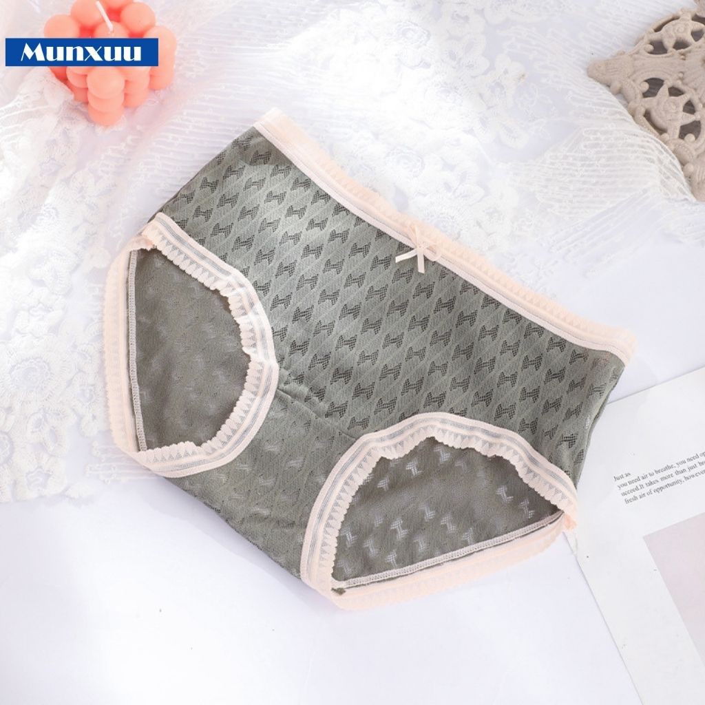 Quần lót nữ Cotton cao cấp phối ren nơ nhẹ nhàng, chật liệu co dãn thoáng khí – MUNXUU QC62