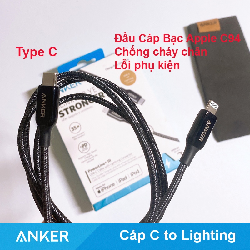 Cáp ANKER Powerline Type C to Lighting Iphone MFI  A8842 A8843 Sạc nhanh 18W 20W Iphone 11 12 13 Pro Max  Chính hãng