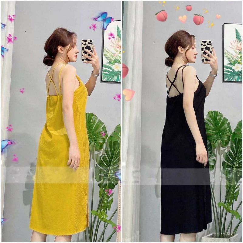 Đầm 4 dây chéo FM Style dáng suông nữ hoạ tiết trơn phong cách Hàn Quốc  I Fm Style Online 220319118
