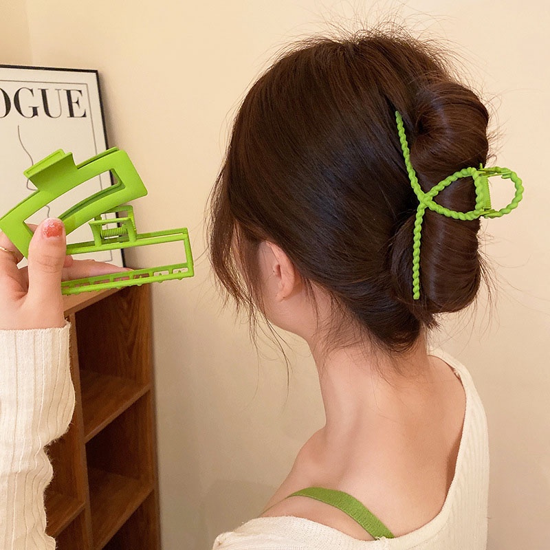 Kẹp Tóc Hình Cá Mập Màu Xanh Lá Nhám Phong Cách Hàn Quốc Đơn Giản Cho Nữ
