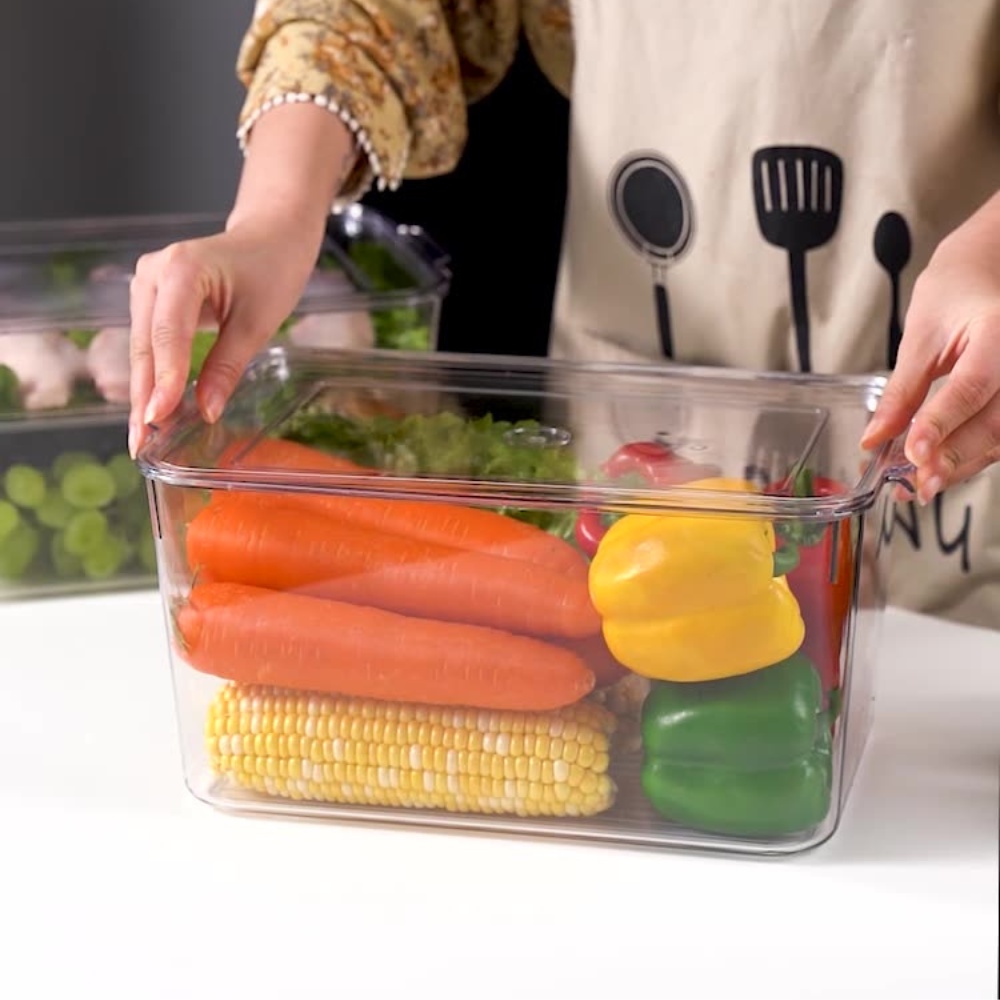 Khay nhựa đựng đồ đa năng trong suốt có tay cầm không nắp tiện lợi hộp đựng tủ lạnh nhà bếp mỹ phẩm nhà tắm