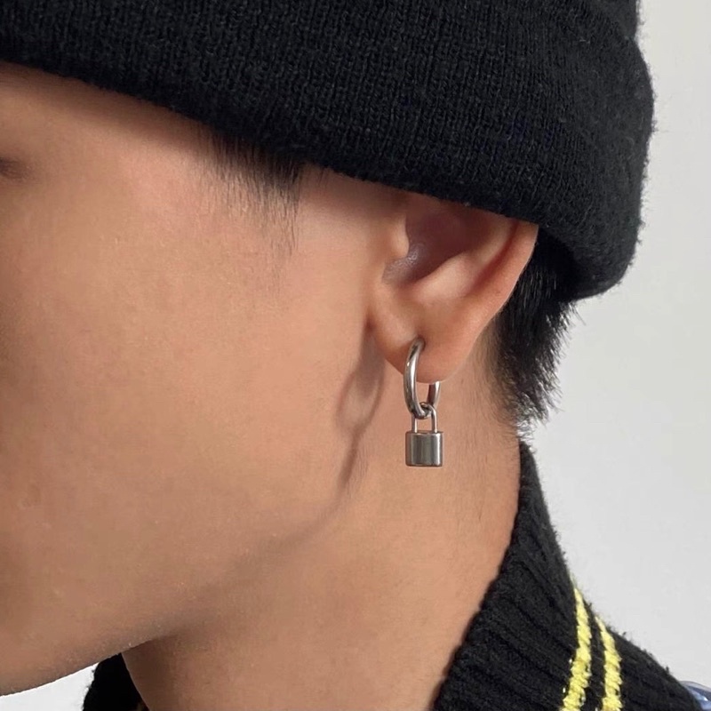 Khuyên tai bấm lỗ dạng tròn kiểu dáng unisex thép không gỉ