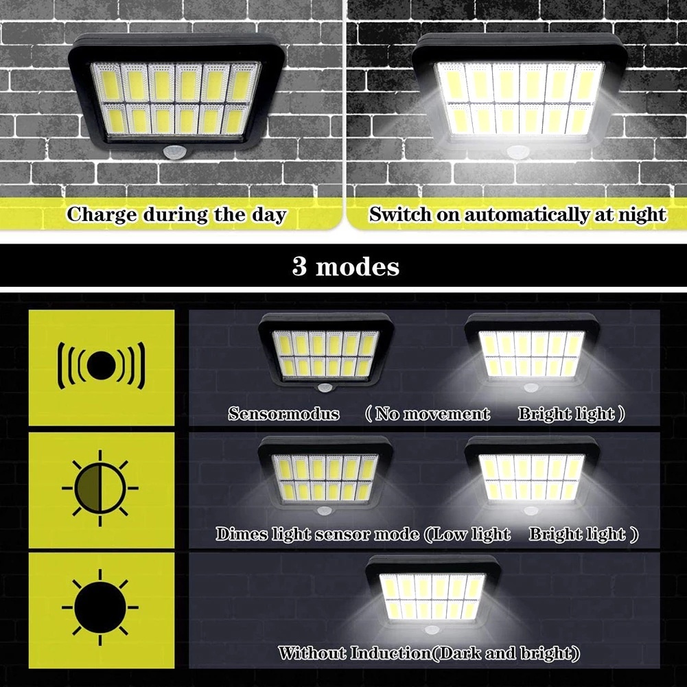 Led Tách ngoài trời Đèn đường năng lượng mặt trời PIR Phát hiện chuyển động Cảm ứng sân vườn Ánh sáng sân thượng không thấm nước Chiếu sáng đường phố để trang trí sân vườn Đèn tường năng lượng mặt trời