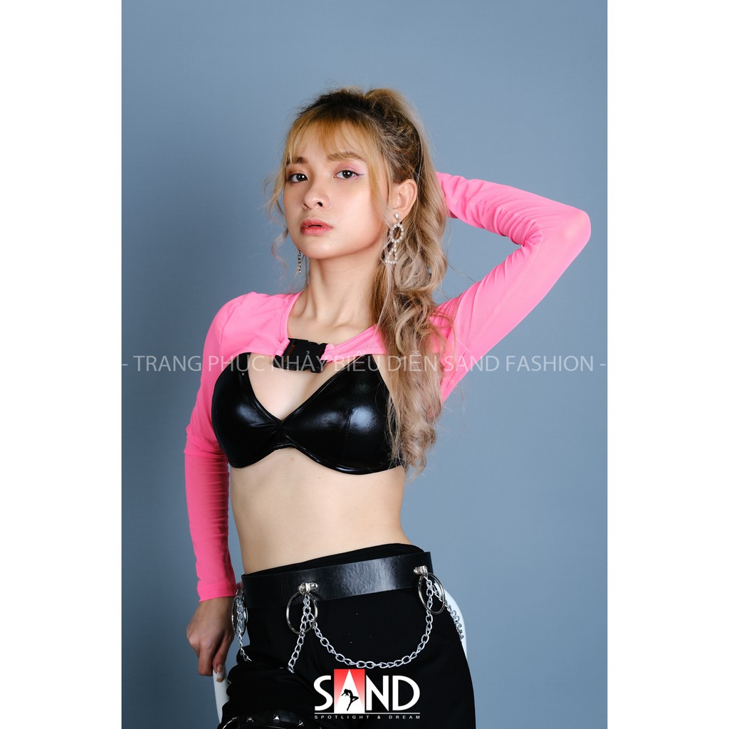 Áo Lưới Cut Out Khoá Gài Màu Hồng Neon