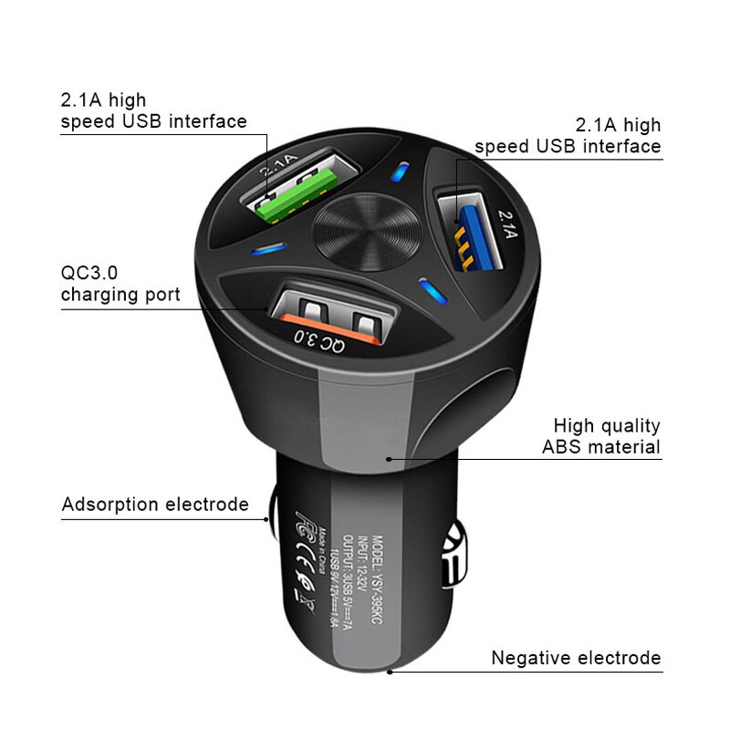 Bộ sạc SEAMETAL QC3.0 3 cổng USB trên xe hơi 2.1A tiện dụng