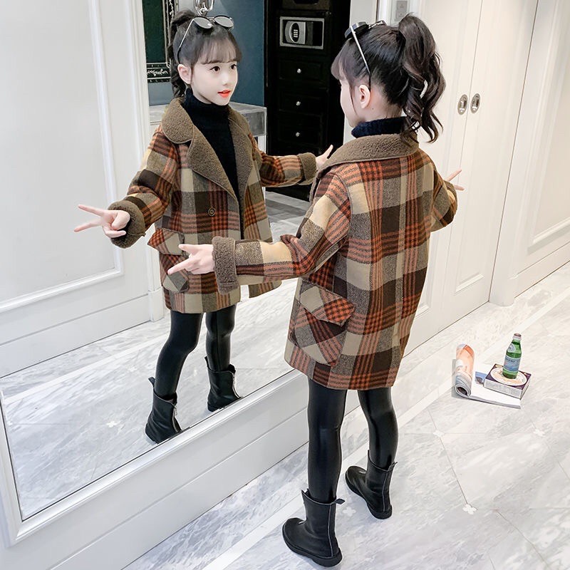 áo khoác dạ lót lông mềm đẹp hợp thời trang bé gái 3-12 tuổi hàng quảng châu cao cấp ảnh thật