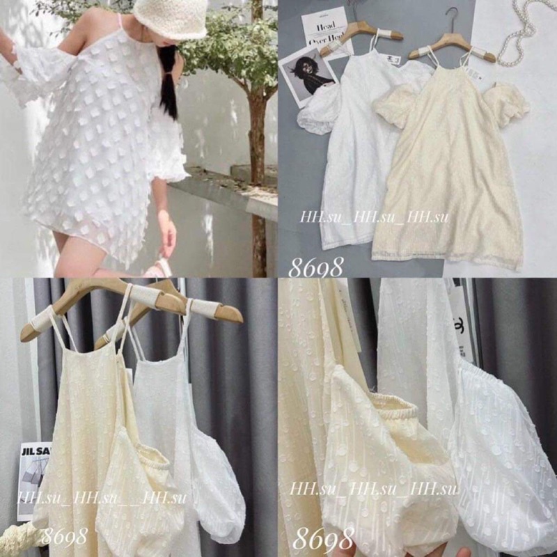 VÁY REN CỔ YẾM HỞ VAI TAY BỒNG CHUN NGẮN TAY HÀNG HAI LỚP VRCYTB